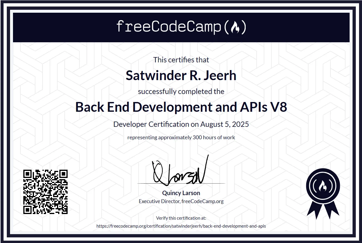 Backend Development and APIs Certification